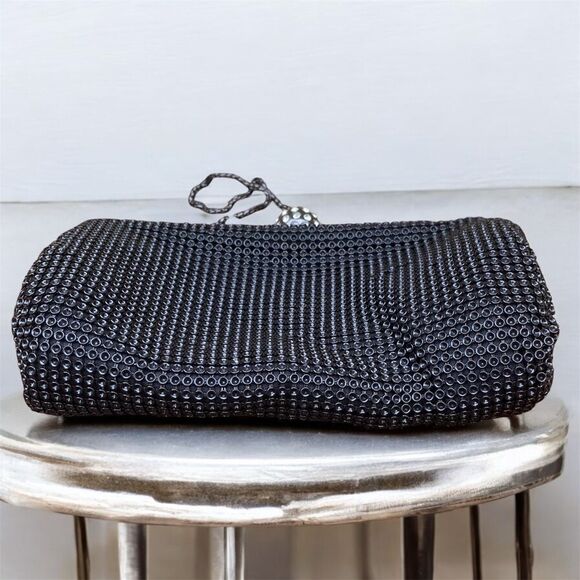 Whiting & Davis Black Shimmer Crystal Ball Clutch/Wristlet Bag. Black Tie - Picture 7 of 10
